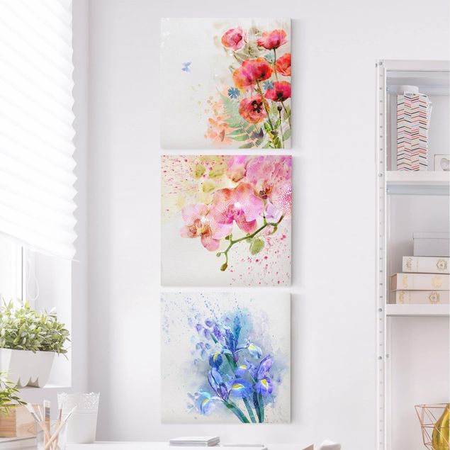 Floral canvas Watercolour Flower Trio