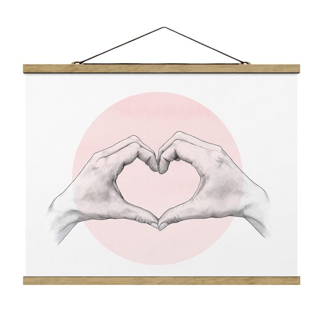 Love canvas wall art Illustration Heart Hands Circle Pink White