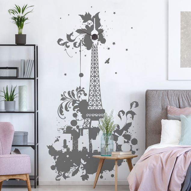 Wall stickers city ​​names Eiffel Tower with tendrils design