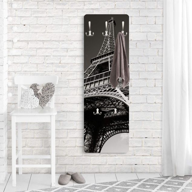 Wall mounted coat rack black and white Eiffel tower