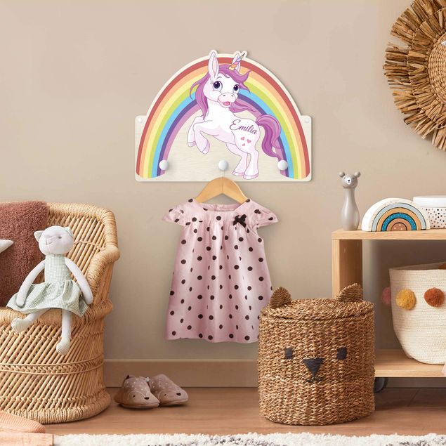 Wall mounted coat rack animals Unicorn Rainbow With Customised Name