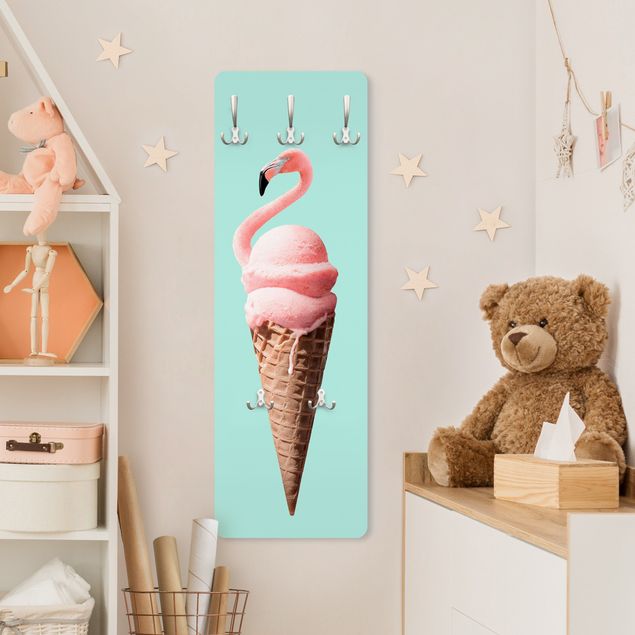 Wall mounted coat rack animals Ice Cream Cone With Flamingo