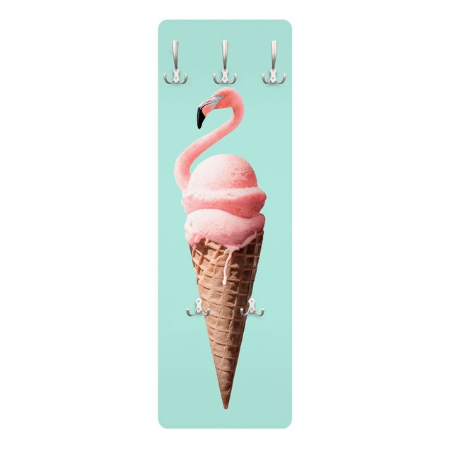 Wall mounted coat rack Ice Cream Cone With Flamingo