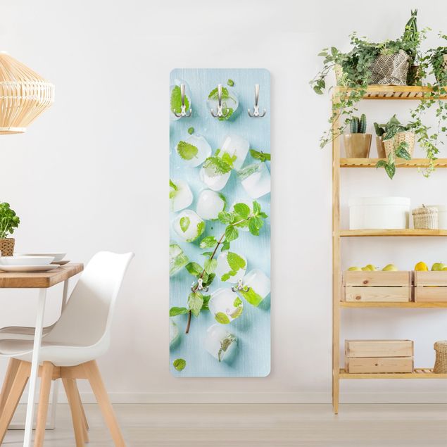 Wall mounted coat rack green Ice Cubes With Mint Leaves