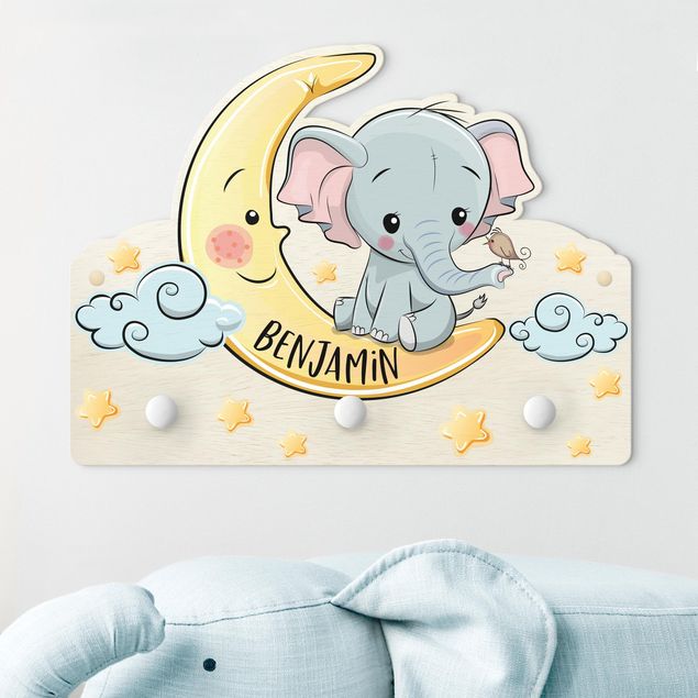 Kids room decor Elephant Moon With Customised Name