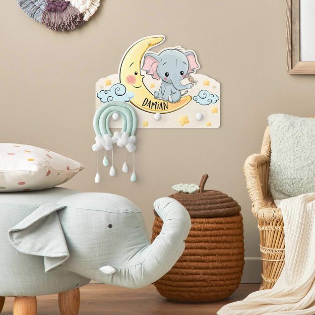 Wall mounted coat rack animals Elephant Moon With Customised Name