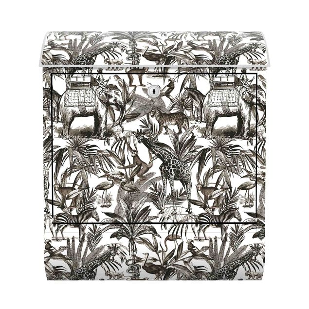 Letterboxes brown Elephants Giraffes Zebras And Tiger Black And White With Brown Tone