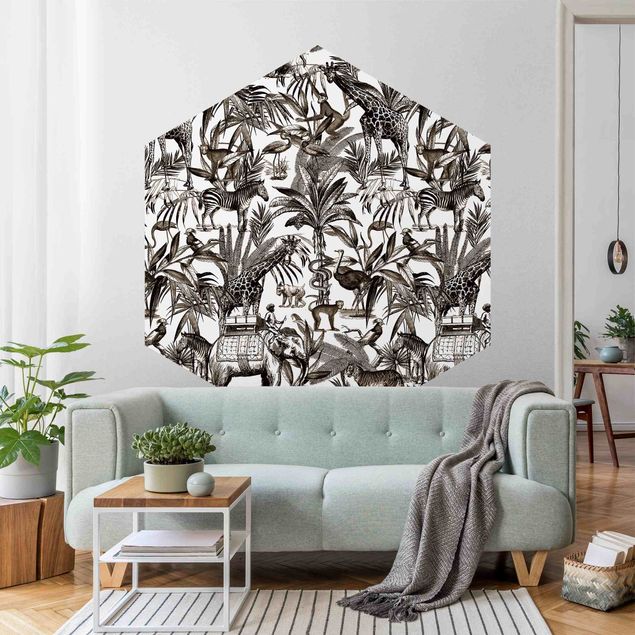 Wallpapers giraffe Elephants Giraffes Zebras And Tiger Black And White With Brown Tone
