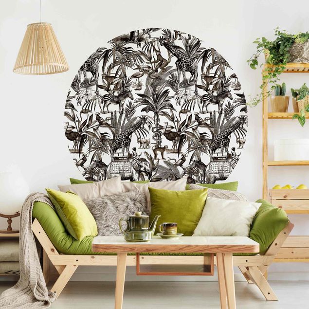 Wallpapers elefant Elephants Giraffes Zebras And Tiger Black And White With Brown Tone