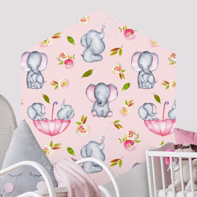 Kids room decor Elephant With Flowers In Front Of Pink