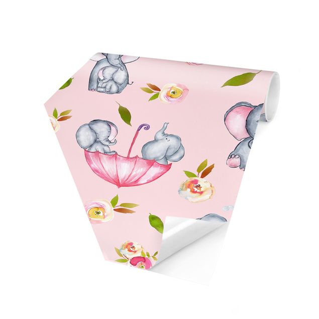 Wallpapers patterns Elephant With Flowers In Front Of Pink