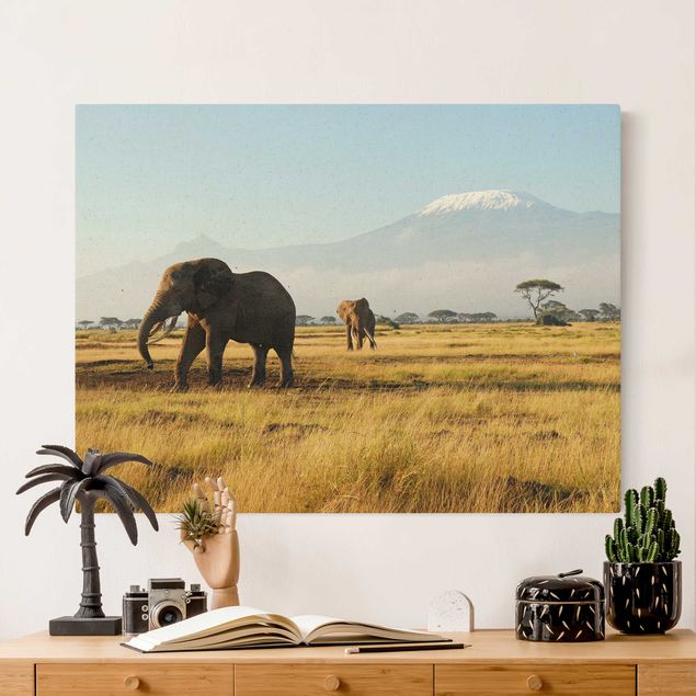 Kitchen Elephants In Front Of Kilimanjaro In Kenya
