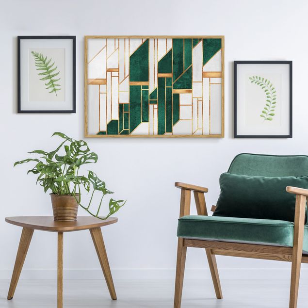 Abstract canvas wall art Emerald And gold Geometry
