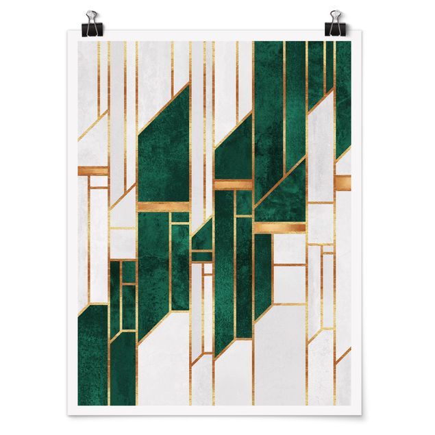 Abstract art prints Emerald And gold Geometry