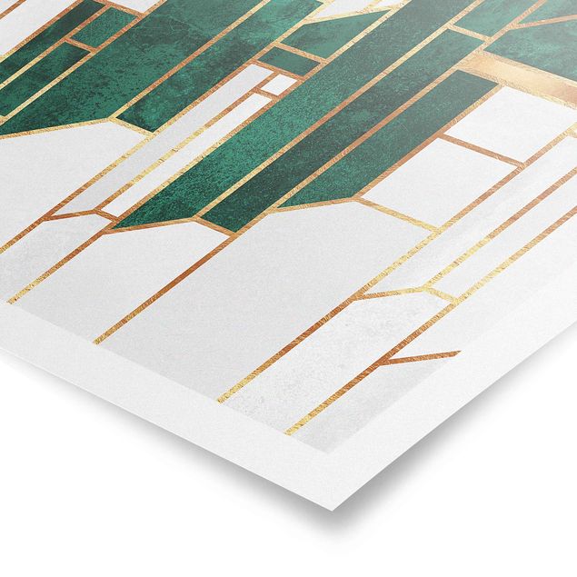 Green canvas wall art Emerald And gold Geometry