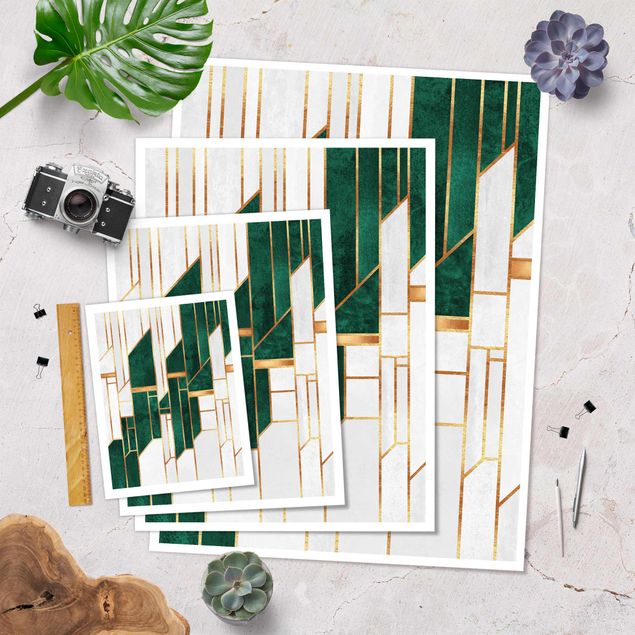 Poster print Emerald And gold Geometry