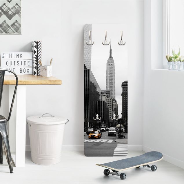 Wall mounted coat rack black and white Empire State Building