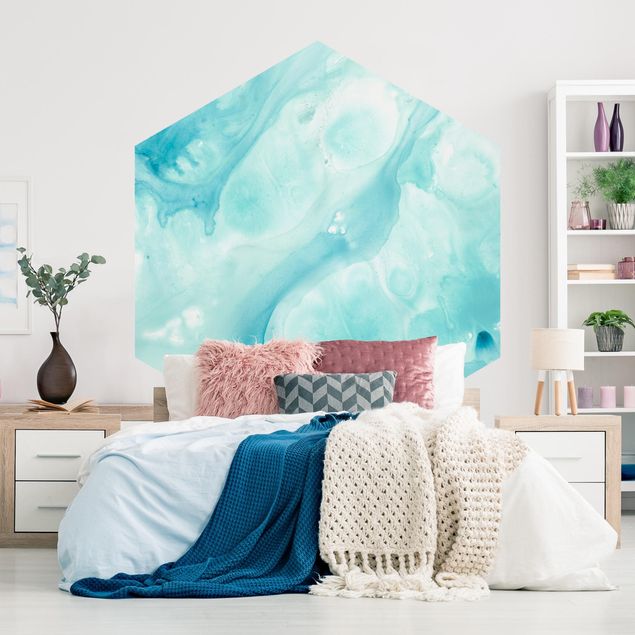 blue wall mural Emulsion In White And Turquoise I