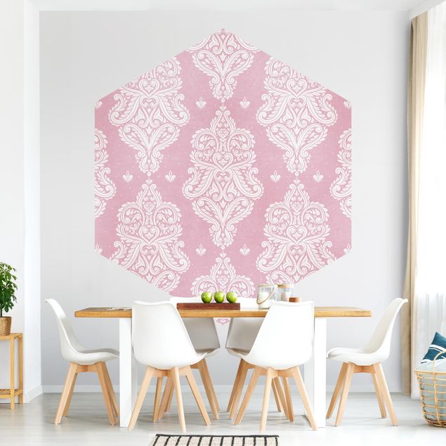 Wallpapers modern Strawberry Pink Baroque Pattern