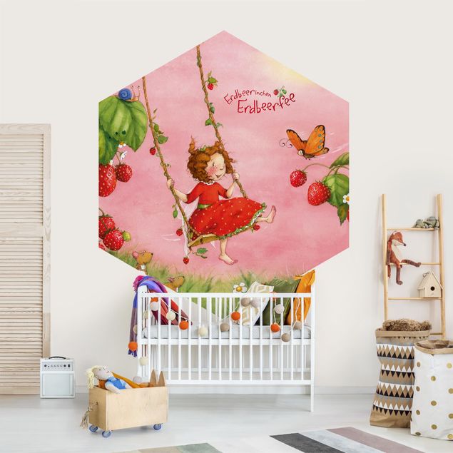 Hexagonal wall mural The Strawberry Fairy - Tree Swing