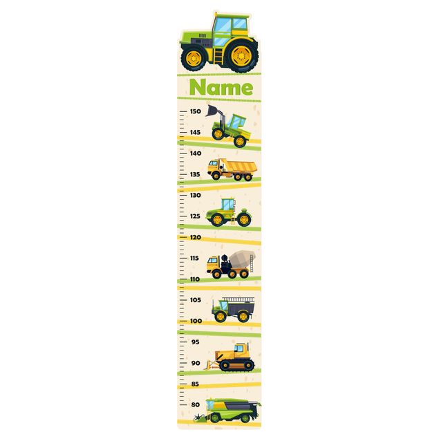 Wall stickers height measure bar Harvester Tractor and Co. with custom name