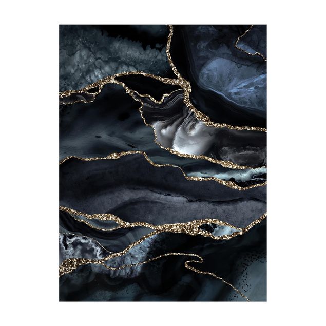 abstract area rug Black With Glitter Gold