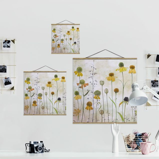 Fabric print with posters hangers Delicate Helenium Flowers