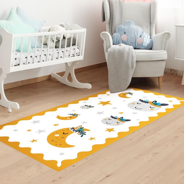 balcony mat Sleaping Friends Moon And Stars With Frame