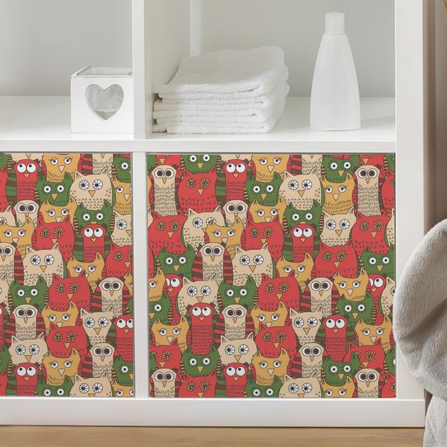 Kids room decor Pattern With Funny Owls Red