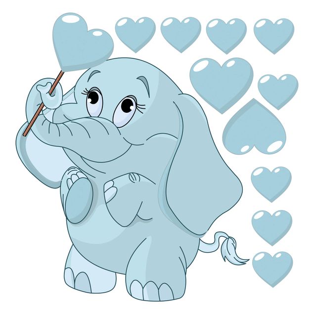 Wall stickers love Baby Elephant With Blue Hearts