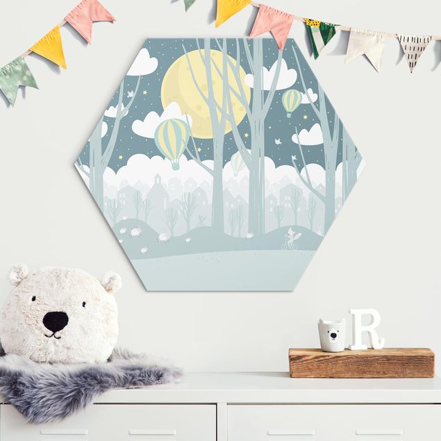 Kids room decor Moon With Trees And Houses