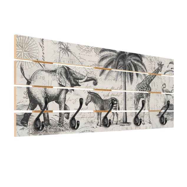 Wall mounted coat rack Vintage Collage - Exotic Map