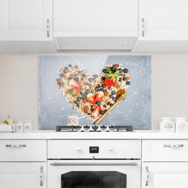 Glass splashback kitchen fruits and vegetables Muesli Heart