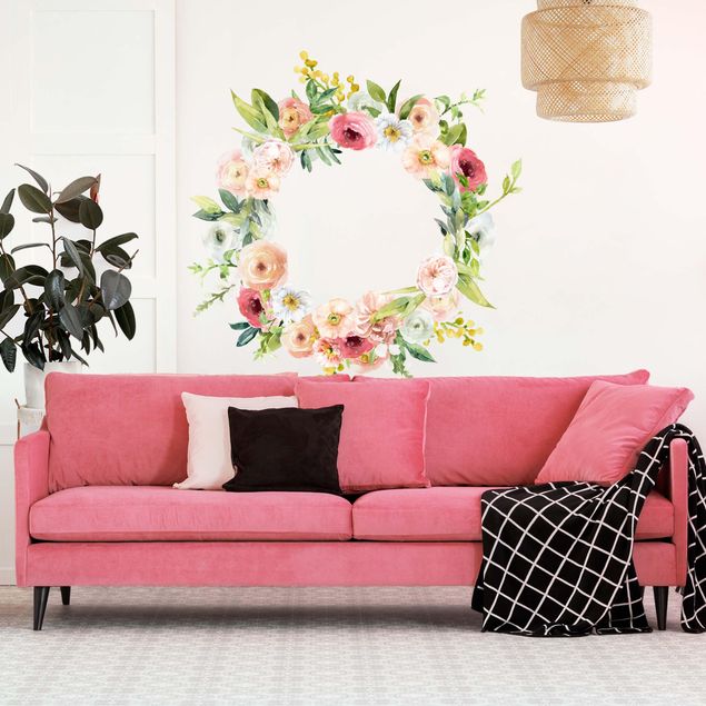 Wall stickers rose Watercolour Pink Flower Wreath XXL