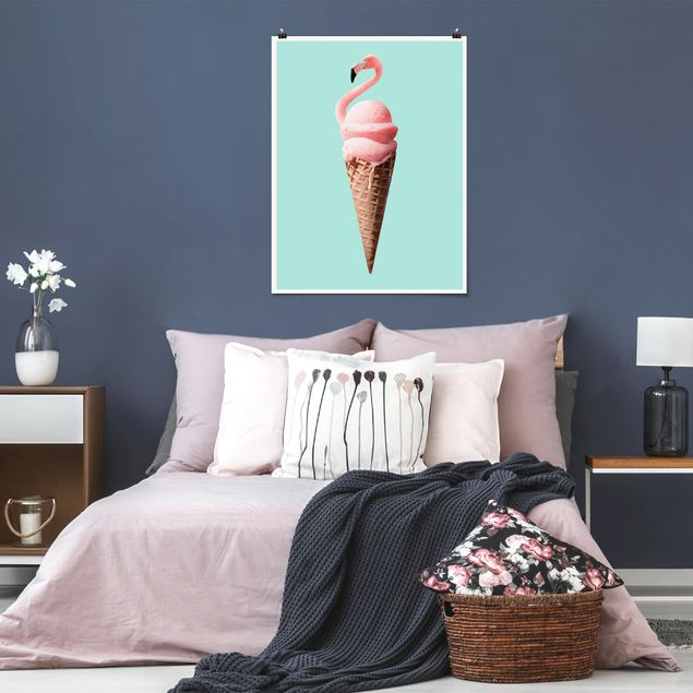 Art posters Ice Cream Cone With Flamingo