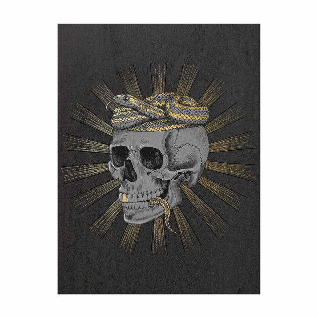 black floor mats Illustration Skull And Snake Black Gold