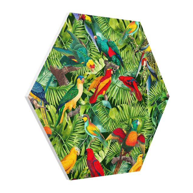 Animal wall art Colorful Collage - Parrot In The Jungle