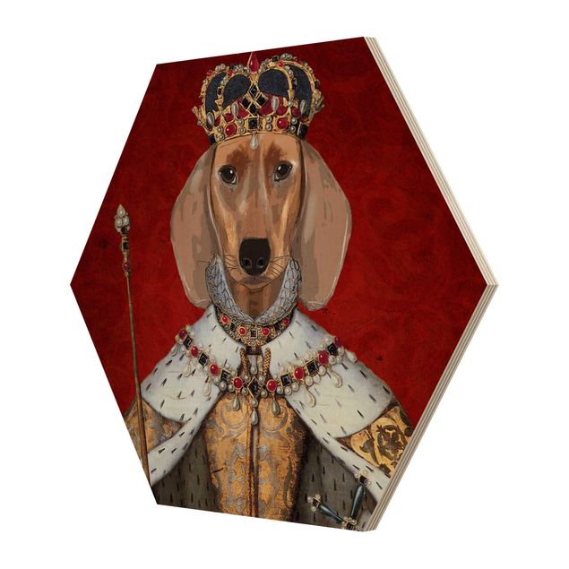Wooden hexagon - Animal Portrait - Dachshund Queen