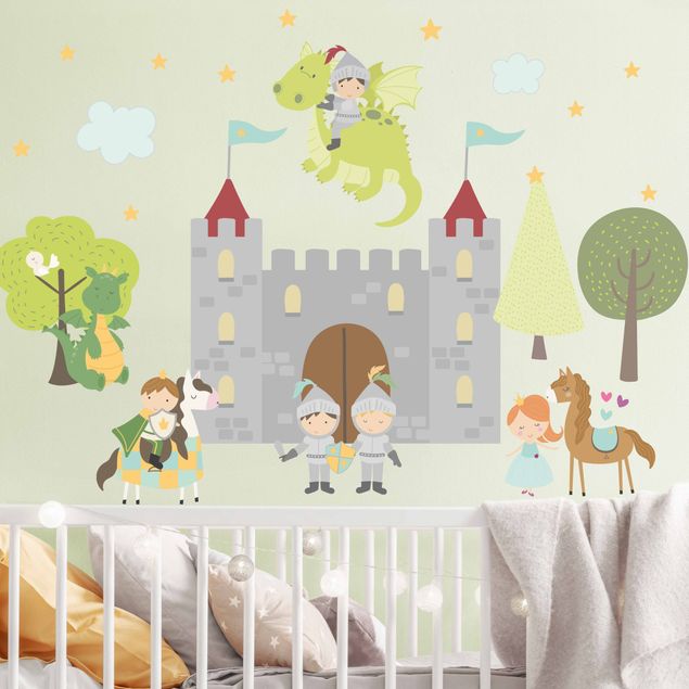 Horse wall art stickers Castle Knights Dragon Prince And Princess