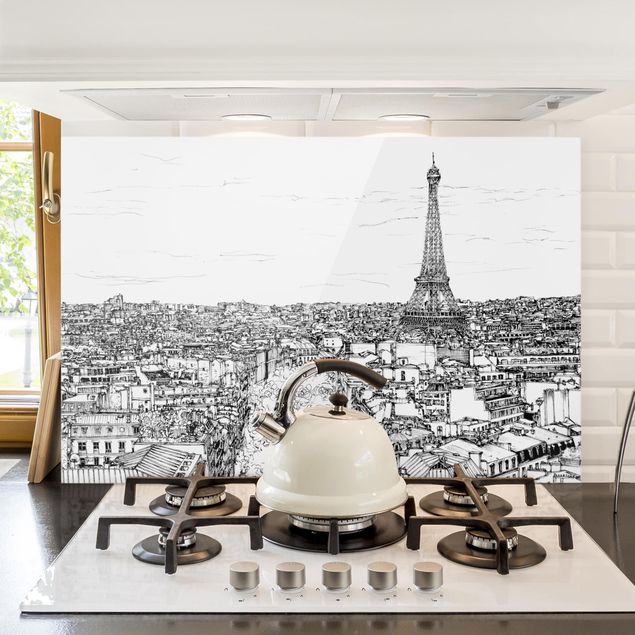 Glass splashback kitchen architecture and skylines City Study - Paris