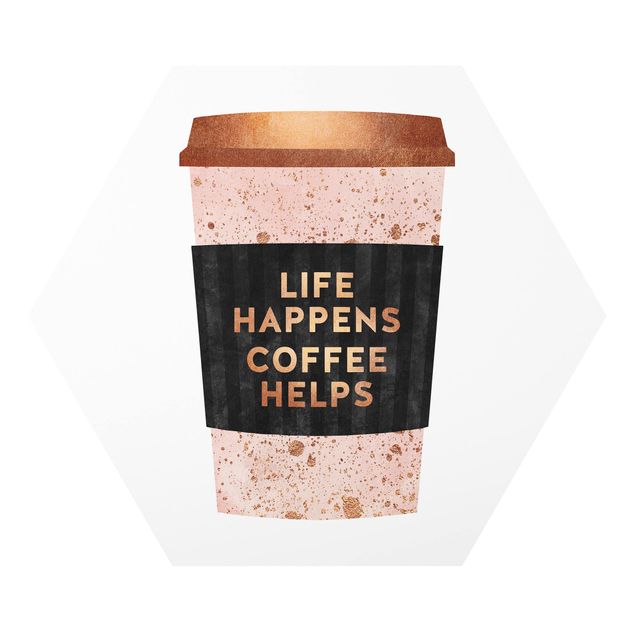 Pink wall art Life Happens Coffee Helps Gold