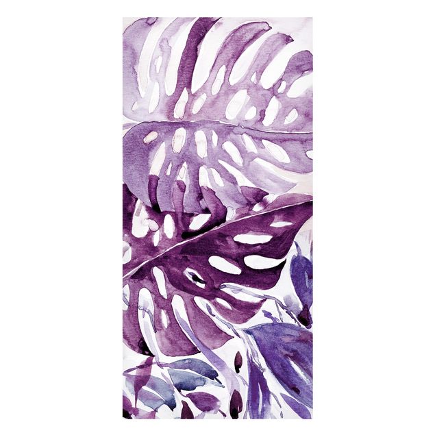 Mountain wall art Watercolour Tropical Leaves With Monstera In Aubergine