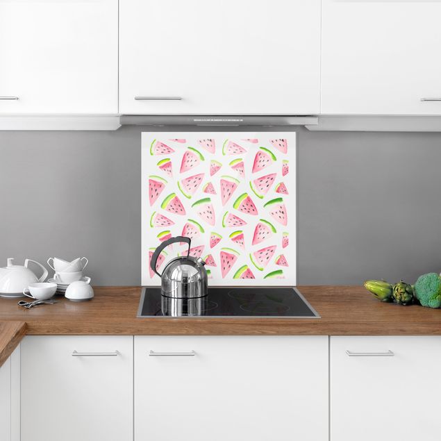 Glass splashback fruits and vegetables Watercolour Melon Pieces With Frame