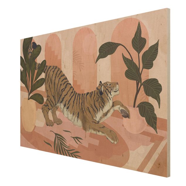 Laura Graves Art Illustration Tiger In Pastel Pink Painting