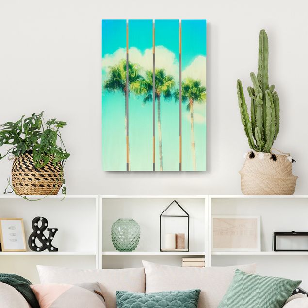 Wood prints flower Palm Trees Against Blue Sky