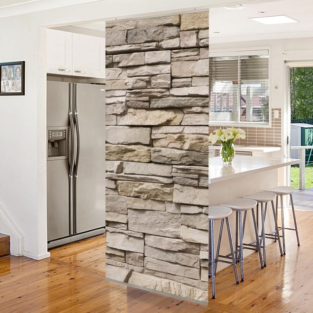 Room divider panels Asian Stonewall - Stone Wall From Large Light Coloured Stones