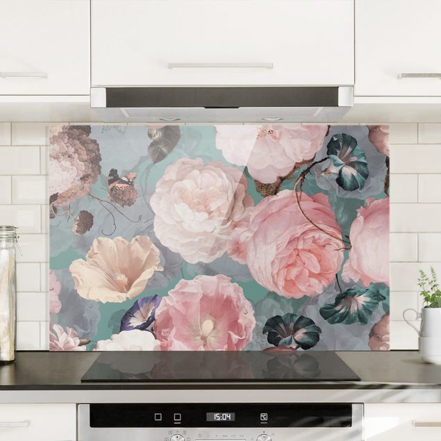 Kitchen Pastel Dream Of Roses On Blue