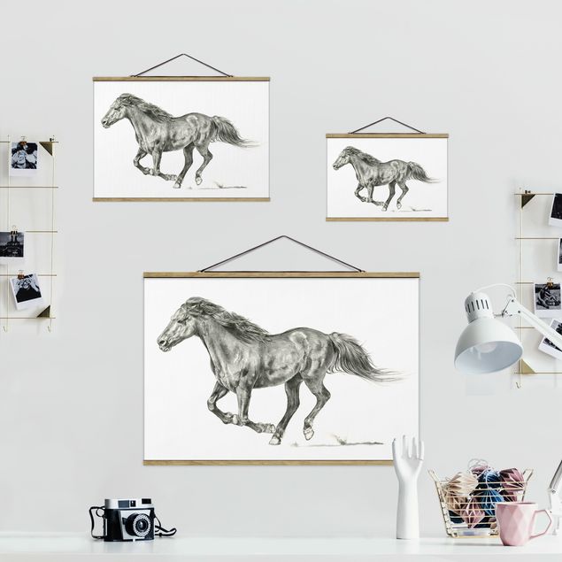 Black and white art Wild Horse Trial - Mare