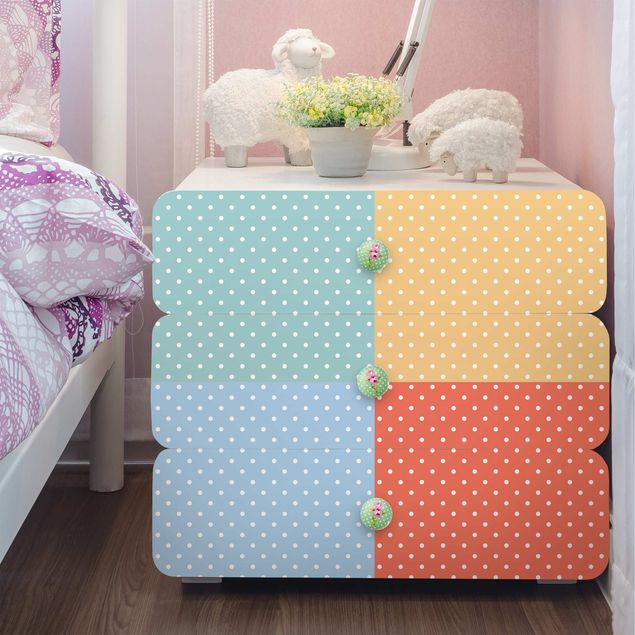 Nursery decoration 4 Pastel Colours With White Dots - Turquoise Blue Yellow Red