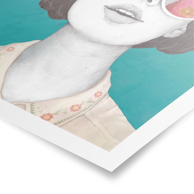 Prints multicoloured Illustration Portrait Woman Collage With Flowers Glasses